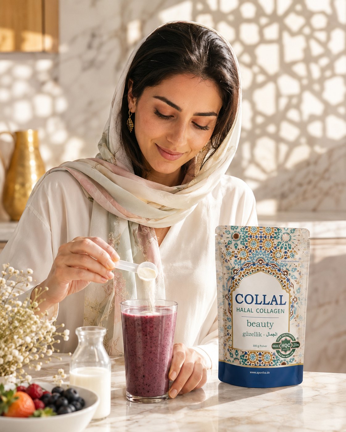 Collal® beauty wird morgens in den Smoothie gegeben