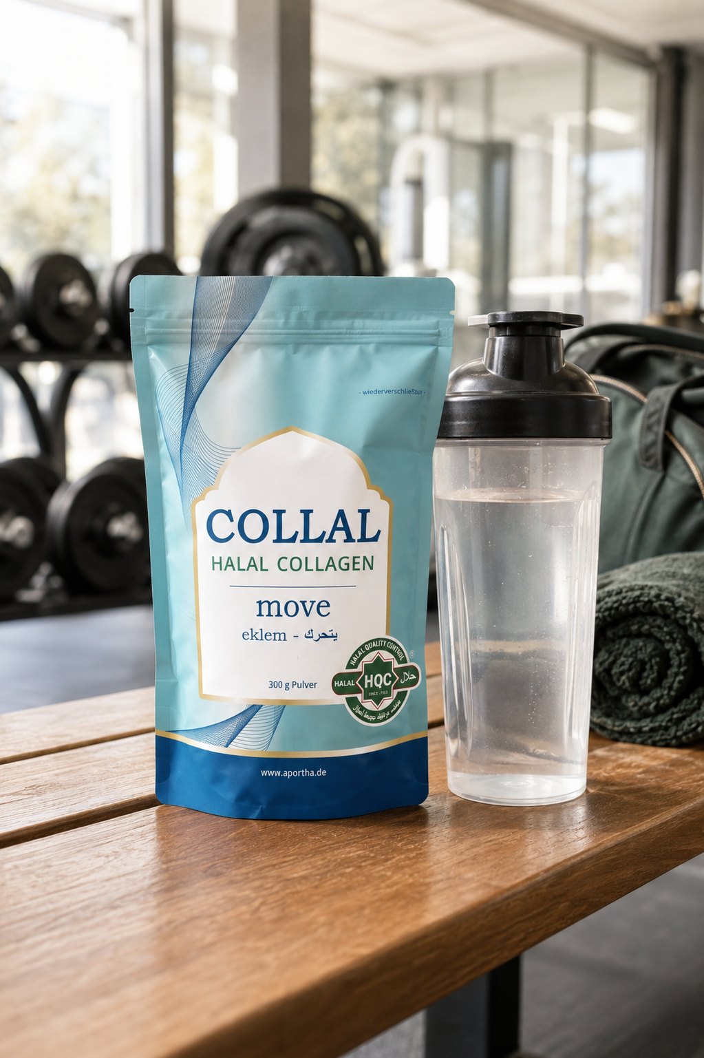 Collal® move mit Shaker auf der Trainingsbank