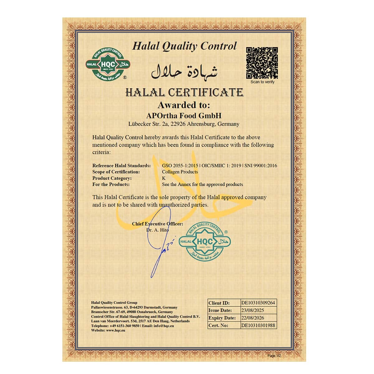 HQC Halal-Zertifikat für Collal®